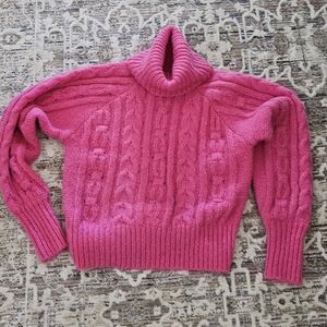 Pink Cable Knit Turtleneck Sweater